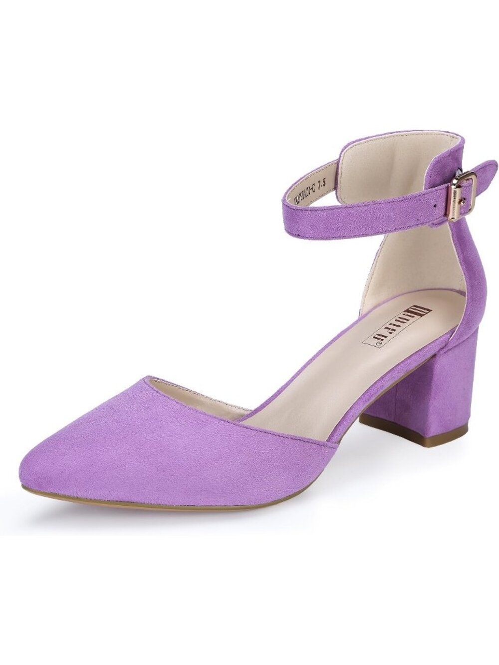 Women's Lavender Suede Low Block Heels Pumps Chunky Closed Toe Ankle Strap Shoes